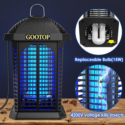 Bug Zapper Outdoor, 4200V Electric Mosquito Zapper, Bug Zapper Outdoor, Fly Traps, Fly Zapper, Mosquito Killer Indoor 3 Prong Plug, 90-130V, ABS Plastic Outer