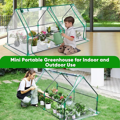 Greengro Mini Greenhouse, 71" x 36" x 36" Portable Greenhouses for Outdoors with Roll-up Zipper Door, Ground Stakes & 20 T-Shaped Plant Tags, Waterproof UV-Resistant Green House for Indoor