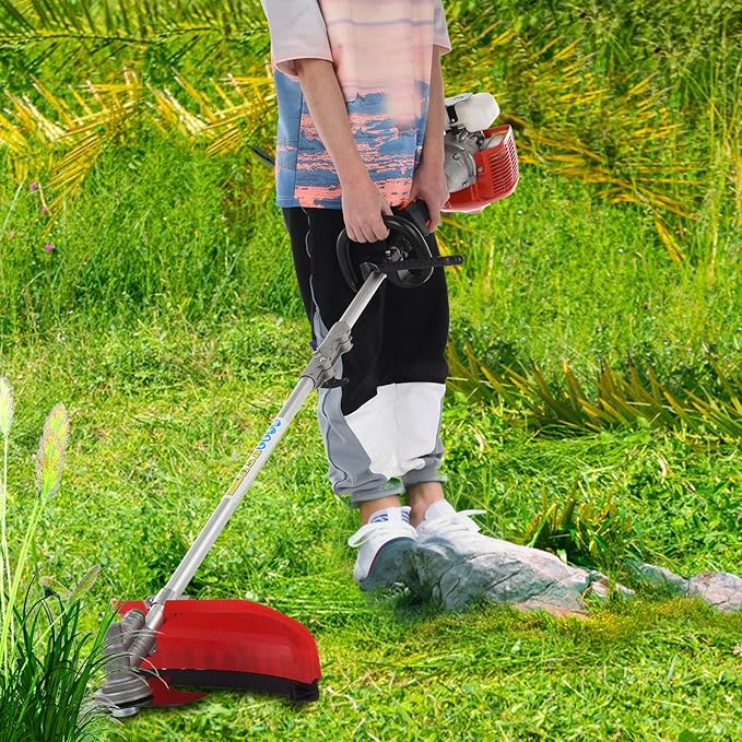 52cc Gas Powered 5-in-1 Multi-Functional Garden Tool, Powerful 2-Stroke Brush Cutter Hedge Trimmer Chainsaw Grass Strimmer, Long Reach Extension Pole, Full Guard Accessories Set (5-in-1)