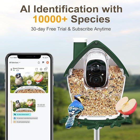 birdsnap® P33 - Bird Feeder with Camera Solar Powered, 2K Video Bird Camera Feeder Live with 32GB Card, AI Identify Feather Species, Auto Record in Backyard, for Birds Lover