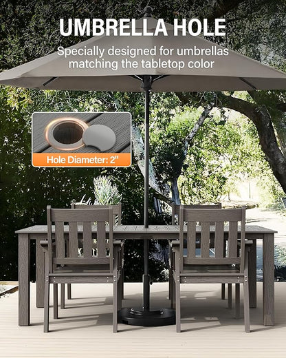 YEFU HIPS Patio Table Set: 5 Piece Outdoor Table and Chairs Dining Furniture Set with Umbrella Hole - Gray Modern Plastic Dining Sets 4 Person for Outside Deck with Metal Aluminum Frame