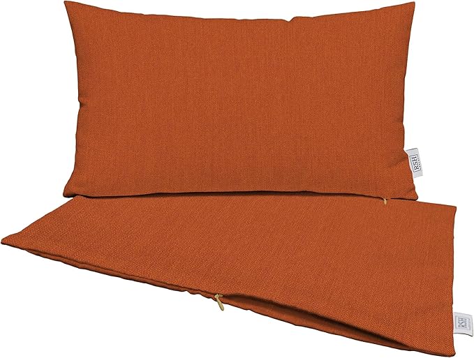RSH DECOR: Sunbrella Pillow Covers Set of 2 | Covers Only - 20" x 12" | Outdoor Lumbar Pillow Covers Crafted with Sunbrella Performance Fabric | Canvas Rust