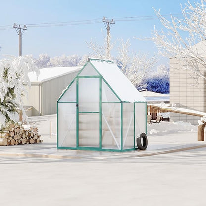 6'X4' Aluminum-Framed Polycarbonate Greenhouse, Heavy Duty Polycarbonate Greenhouse with Quick Setup Structure and Roof Vent, Large Enhanced Aluminum Greenhouses Kit for Outdoors