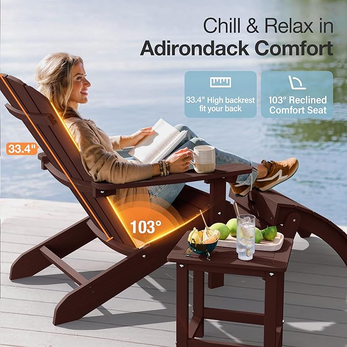 YEFU Adirondack Chairs Set of 8: Outdoor Chair HIPS Plastic Adirondack Chairs - Patio Chairs with Wood Texture - Lawn Fire Pit Deck Porch Garden Chairs for Adults(Coffee)