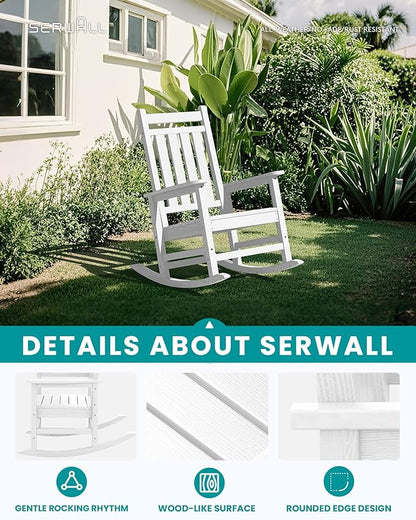 SERWALL Oversized Outdoor Rocking Chair Set of 4, HDPE Rocker for Adults, Patio Rocking Chairs for Porch, White
