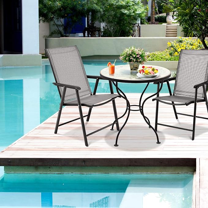 S AFSTAR Patio Chairs Set of 4, Outdoor Folding Dining Chairs with Armrests, Foldable Porch Chairs for Lawn Deck Backyard, Folding Chairs for Adults (Gray)