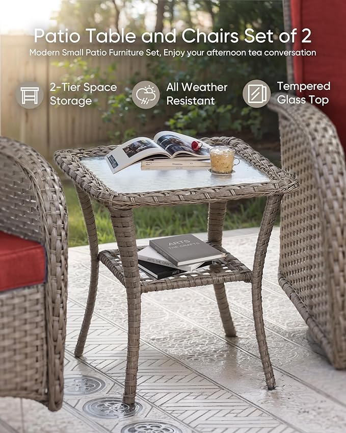 HUMMUH 6 Pieces Outdoor Patio Furniture-PE Rattan Wicker Sofa with Patio Swivel Rocking Chairs Patio Furniture for Deck Lawn Porch Balcony Poolside-Grey/Red