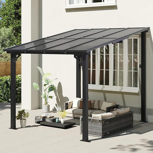Aoxun 8' x 10' Gazebo for Patio, Gazebo Pergola with Sloped Roof, Large Wall-Mounted Heavy Duty Awnings, for Backyard, Deck, Patio (Gray Polycarbonate Panel)