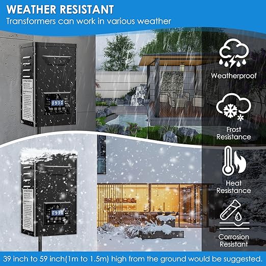 500W Low Voltage Landscape Transformer with Timer & Photocell for Landscape Lighting, 120V to 12V/15VAC Weatherproof, Stainless Steel, Smart Low Voltage Transformers for Outdoor Garden