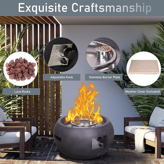 Afterglow TerraFab 22" Round 40,000 Btu Propane Fire Pit for Outdoor Patio Garden Backyard Decking Décor, Weather Resistant Cover and Lava Rocks Included, CSA Certificated, Dark Grey