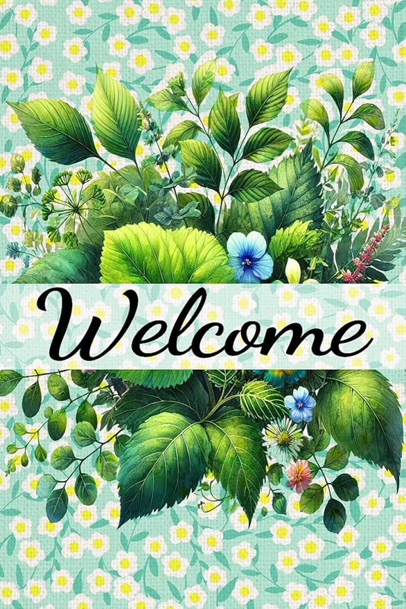 Spring Welcome Garden Flag 12x18 Inch Double-Sided Floral Greenery Yard Flags Decoration for Spring Summer Outdoor Decor Eucalyptus Seasonal Farmhouse Yard Outdoor Flag