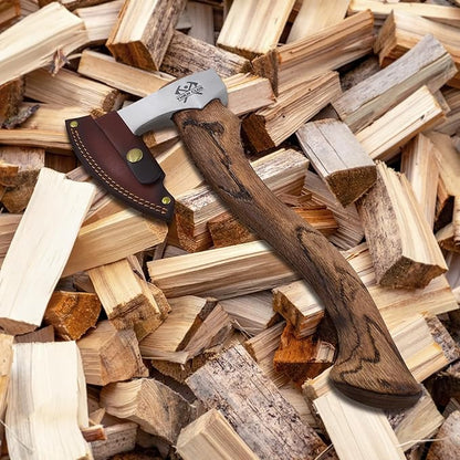 15" Camping Hatchet, Hand-Forged Axe with Sheath for Wood Chopping and Splitting, Bushcraft Axe with Beech Handle for Outdoor Camping and Survival