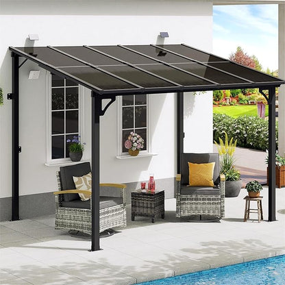 MEISSALIVVE 8' x 10' Wall Mounted Lean to Metal Awnings with Sloped Roof, Outdoor Patio Gazebo Awning for Backyard, Deck, Black