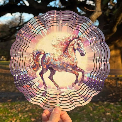 Horse Wind Spinner, 3D Hanging Stainless Steel Garden Spinner, Wind Spinner Hanging for Outdoor & Indoor Décor, Unique Gifts for Yard Garden Decoration or Patio Décor (Horse)