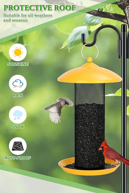 Gtongoko Finch Bird Feeders for Outdoors 2.5 LB Capacity Squirrel Proof Metal Tube Bird Feeders Thistle & Nyjer Seed Hanging Feeder, Yellow, 1 Pack