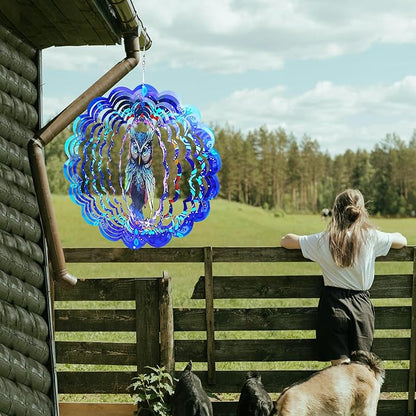 Wind Spinners Owl Arts12 inch 3D Stainless Steel Laser Cut Metal Art Geometric Pattern Wind Sculpture Hanging for Yard Garden Decorations Gifts Indoor Outdoor