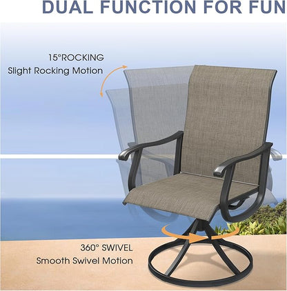 VICLLAX 7 Pieces Outdoor Dining Set, Patio Furniture Set of 6 Patio Swivel Dining Chairs and 50" Patio Round Table, Mixed Brown Chairs & Black Tabletop