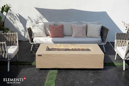Elementi+ | Colorado Gas Fire Pit Cast Concrete 56" Rectangular Fire Table, Outdoor Fire Pit Electronic Ignition | Canvas Cover, Fire Glass and Burner Lid Included | Sunlight Yellow | Propane Gas