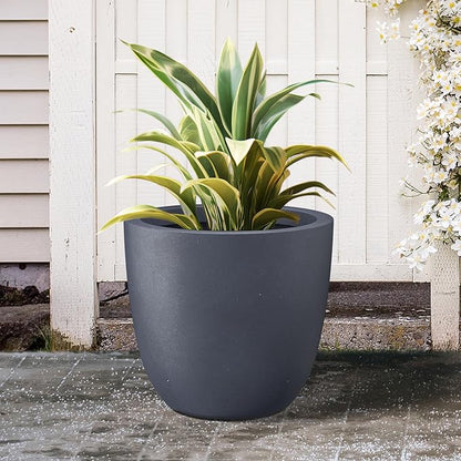 Kante 18 Inch Dia Round Concrete Planter, Indoor Outdoor Large Plant Pot with Drainage Hole and Rubber Plug for Home Patio Garden, Charcoal