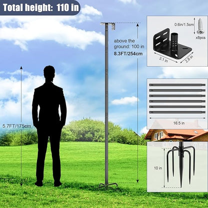 Gtongoko Smart Bird Feeder Pole 110 Inch Bluebird House Pole for Outdoors Weather Station Heavy Duty Metal Mounting Kit Adjustable Bird Feeder Stand Black