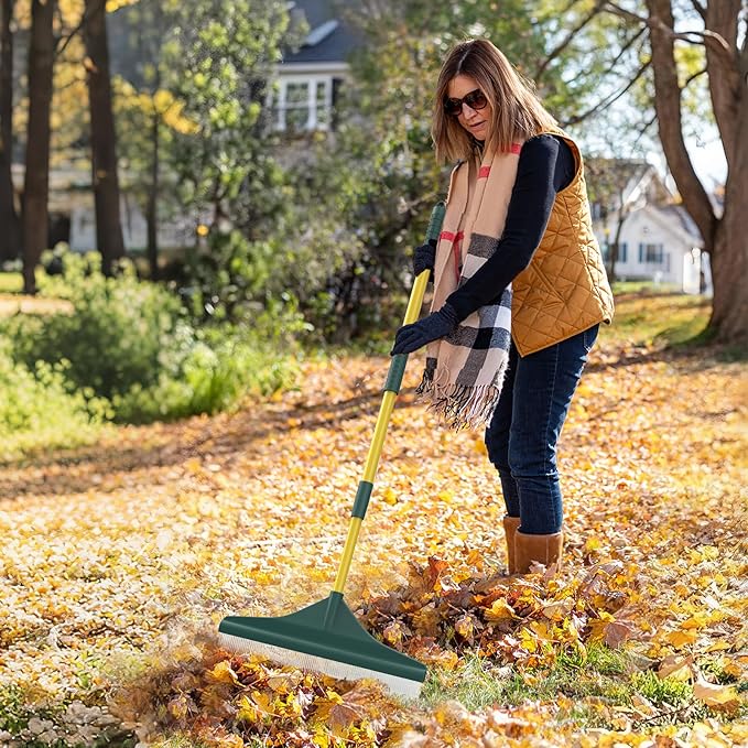 Artificial Turf Rake with Steel Telescopic Handle, 32 to 55 Inch 3 Piece-Pole Easy Storage Design, Garden Hand Boom Rake for Artificial Grass, Carpet Pet Hair, Lawn Leaves and Debris Remove, Yellow