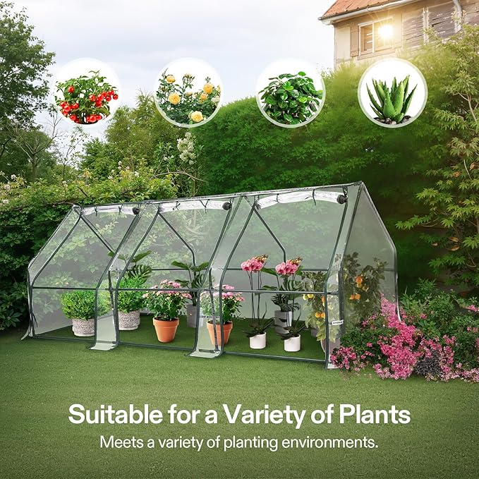 VIVOSUN Portable Mini Greenhouse 94.5x36x36-Inch Tunnels, PVC Cover with Roll-up Zipper Door, for Indoor Outdoor or Garden Plant Growing
