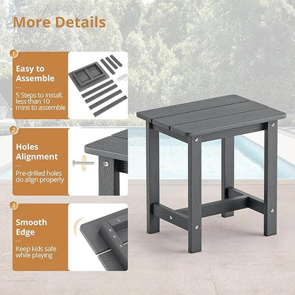 LUE BONA Outdoor Side Table Set of 2, HDPS Small Outdoor Table, Adirondack Side Table,Outside End Table for Patio, Porch, Pool, Weather Resistant/Easy Maintenance/Indoor or Outside Use, Dark Gray