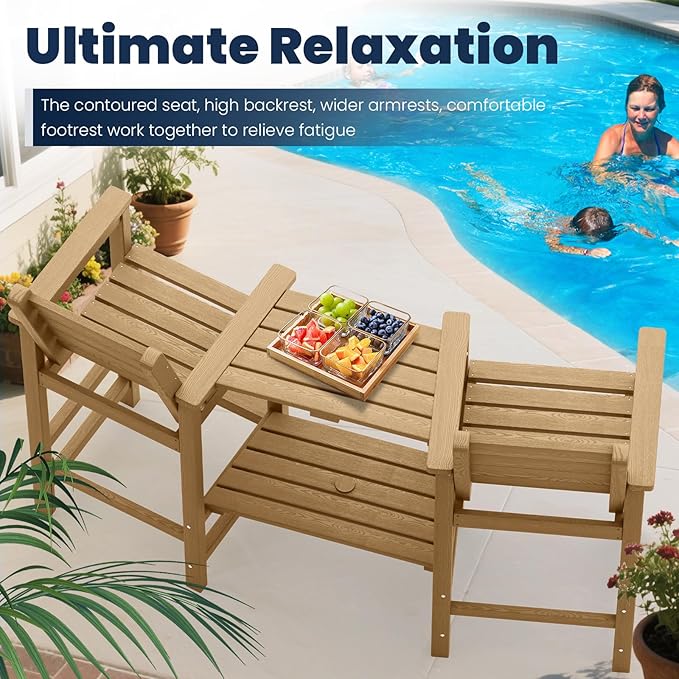 Tall Adirondack Chairs Set of 2, All Weather HDPE Poly Bar Height Balcony Adirondack Chair with Removable Double Connecting Trays, Outdoor Adirondack Barstools for Deck, Patio, Yard, Pool, Lawn