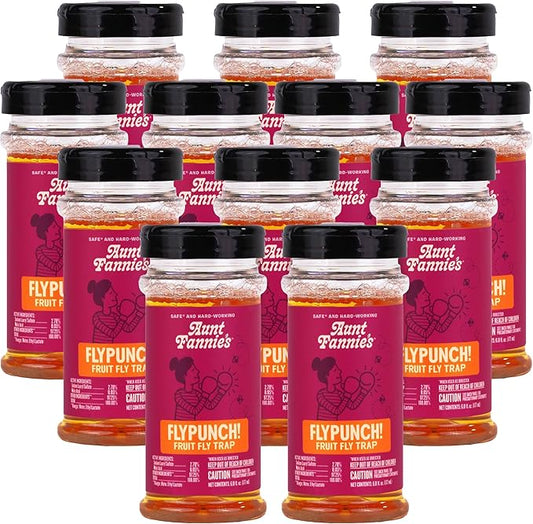 Aunt Fannie's FlyPunch Fruit Fly Trap for Indoor and Kitchen Use, Ready to Use, Made with Plant Based Ingredients, Safe Near Food, Each Bottle Lasts Up to 30 Days, Pack of 12