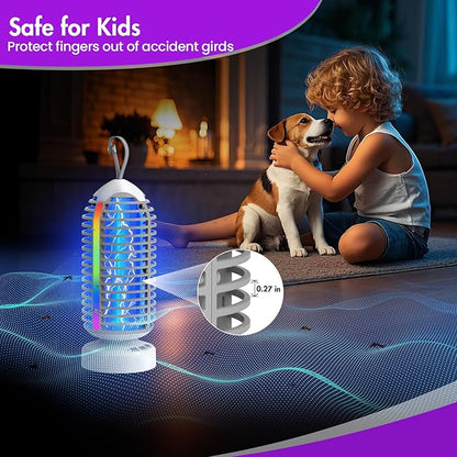 Bug Zapper Outdoor with Colorful Lighting and Auto-Sensing, 3 in 1 Cordless 4000mAh Battery Electric Fly Trap, Rechargeable Mosquito Zapper for Camping, Patios, Garden, Kitchen (1Pack-Grey)