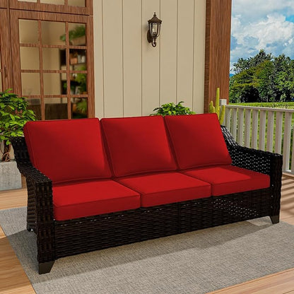 Vista Vibe 78" Patio Wicker 3-seat Sofa, Deep Seat & Upholstered Loveseat, Outdoor All-Weather Rattan Couch with Removable Cushions, Steel Frame Couch for Garden, Poolside (Brown/Red)