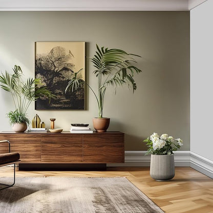 Kante 13.0" Dia Round Fluted Concrete Planter, Large Plant Pot with Drainage, Smooth Weathered Concrete Finish with Warm Brown Interior, for Indoor and Outdoor Use