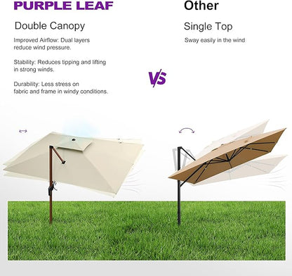 PURPLE LEAF 9ft Patio Umbrella Outdoor Square Umbrellas Large Cantilever Umbrella Windproof Offset Umbrellas Heavy Duty Sun Umbrella for Garden Deck Pool Patio, Cream
