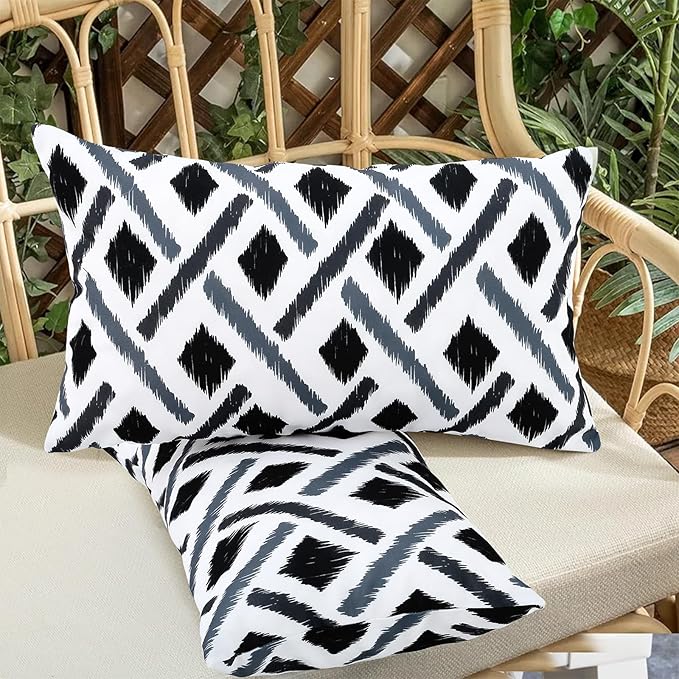 idee-home Outdoor Pillows with Inserts Included, Patio Outside Lumbar Pillows Waterproof Set of 2, 12 x 20 inch