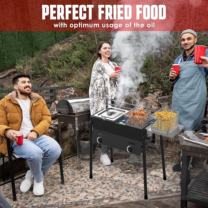 Dual Tank Propane Fryer - Commercial Grade, High-Capacity, with Safety Features - Ideal for Outdoor Catering and Events