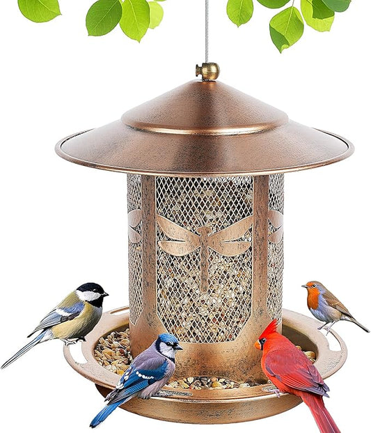 Bird Feeder, Metal Wild Bird Feeders for Outdoors Hanging, Beautiful Birdfeeders for Outside Garden Patio Decors - Dragonfly Pattern