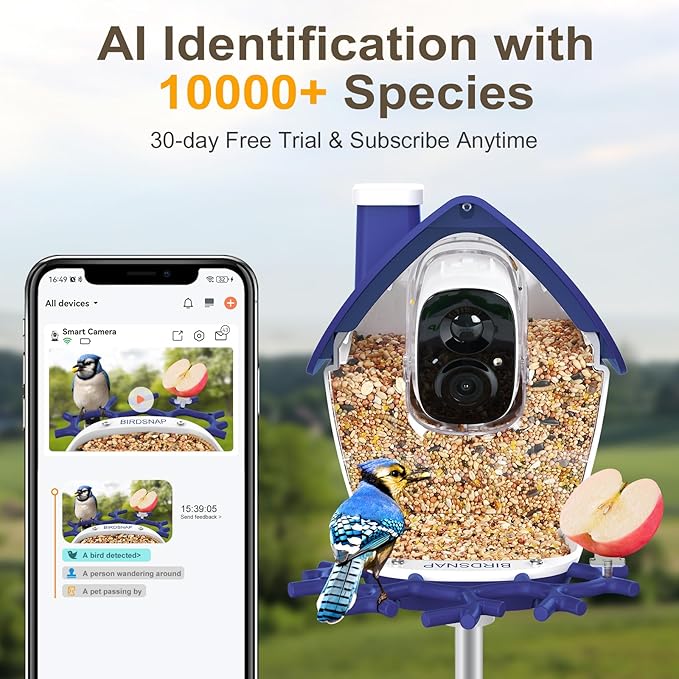 birdsnap® P33 - Bird Feeder with Camera Solar Powered, 2K Video Bird Camera Feeder Live with 32GB Card, AI Identify Feather Species, Auto Record in Backyard, for Birds Lover