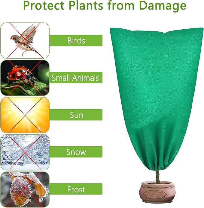 10 Pieces Plant Covers Freeze Protection Winter Plant Frost Cover with Drawstring and Zipper Large Plant Protector Bag for Frost Blankets Jacket for Outdoor Plant, Green, 31.5 x 39.3 Inch