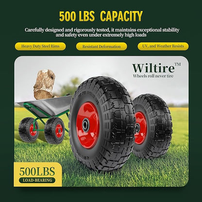 (2 Pack) 4.10/3.50-4 Flat Free Tire and Wheel 10-Inch Solid Wheel Replacement with 5/8 Bearings,2.2" Offset Hub -Compatible with Hand Truck,Wheelbarrow(Red)