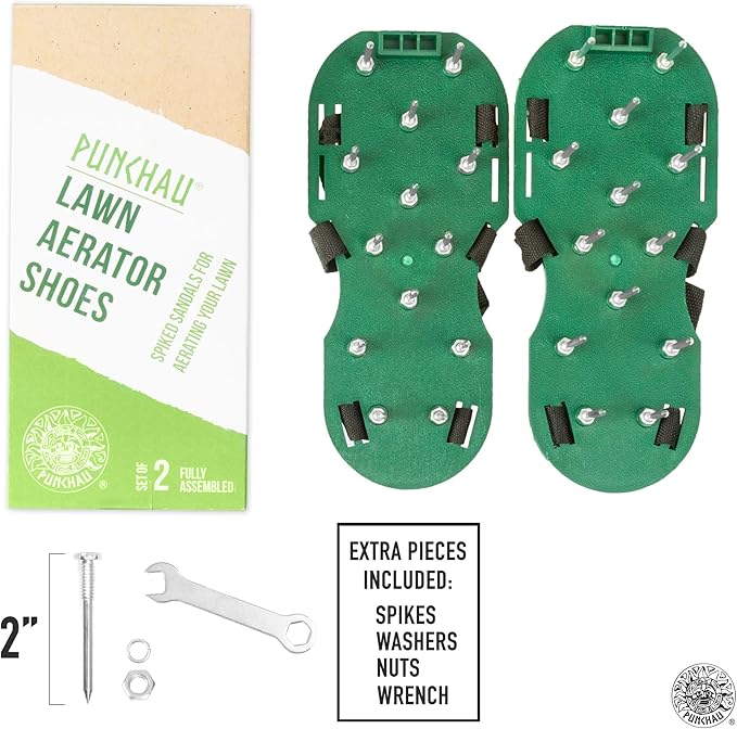 Lawn Aerator Shoes w/Metal Buckles and 3 Straps - Heavy Duty Spiked Sandals for Aerating Your Lawn or Yard