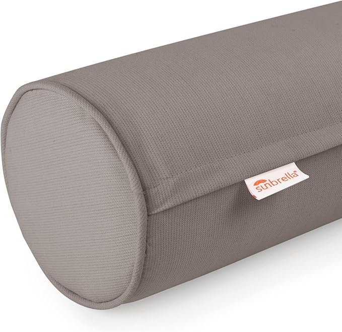 Austin Horn Classics Sunbrella Set of 2 Zippered Neck Bolster Pillow, Made with Sunbrella Fabric, Cylinder Pillows, for Couch & Bed, Decorative Round Throw Pillow, Back & Neck Support (Charcoal Grey)