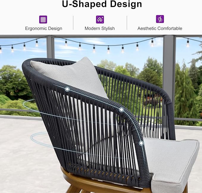 PURPLE LEAF 7 Pieces Patio Dining Set Wicker Outdoor Furniture Rectangular Table and Chairs Set for Garden Deck Teak-Finish Aluminum Frame Backyard Kitchen Set, Cushions and Pillows Included