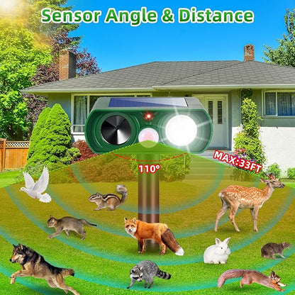 4 Pack Solar Animal Repellent Ultrasonic Outdoor Raccoon Squirrel Fortress Pro Cat Deterrent Deer Repellent with Motion Detection Strobe Light,Waterproof Repeller for Rabbit Dog Skunk for Yard