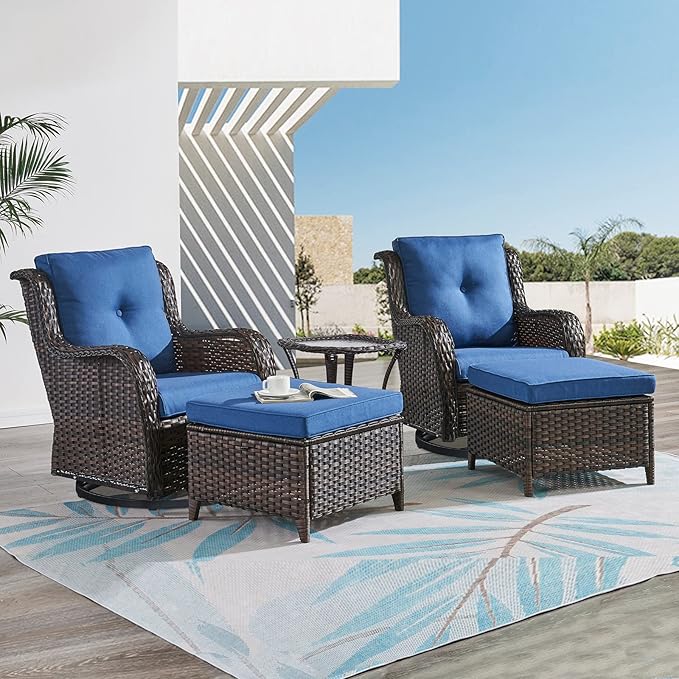 HUMMUH Outdoor Patio Furniture 7 Pieces Furniture Set Wicker Outdoor Sectional Couch with Patio Swivel Glider Chairs,Coffee Side Table,Ottomans for Patio