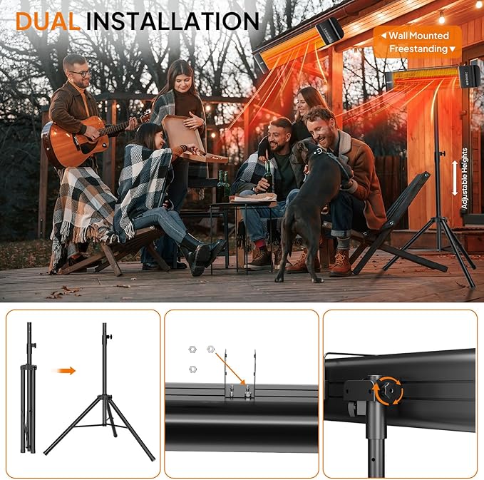 ROVSUN 1500W Outdoor Electric Heater, Patio Freestanding/Wall-mounted Heater with 12H Timer, Adjustable Heights, 3 Modes, 3s Instant Heating for Indoor Outdoor Backyard Garage (1 Set)