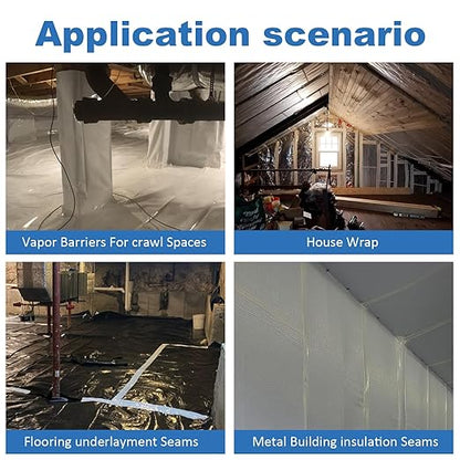 Vapor Barrier Tape, White Polyethylene Waterproof Seal & Seam Tape For Crawl Spaces, Moisture Barriers, Underlayment Seams, Metal Building Seams, Air Barrier, Insulation Repair & Plastic Liners