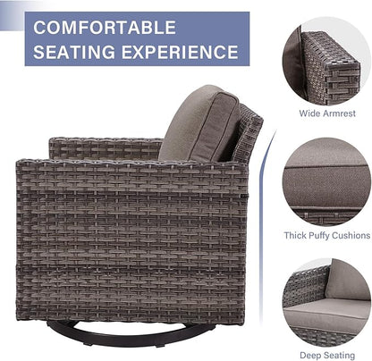Outdoor Patio Swivel Rocker Chairs - 3 Piece Wicker Patio Furniture Bistro Swivel Rocking Chairs Set with Comfortable Cushions,Sturdy Metal Frame and Side Table for Porch Deck(Mixed Grey/Grey)