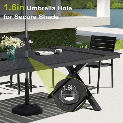 Pellebant 13 Piece Patio Table and Chairs Set for 12, Aluminum Outdoor Dining Set with Umbrella Hole, Stackable Dining Chairs & 114" Dining Table, Black
