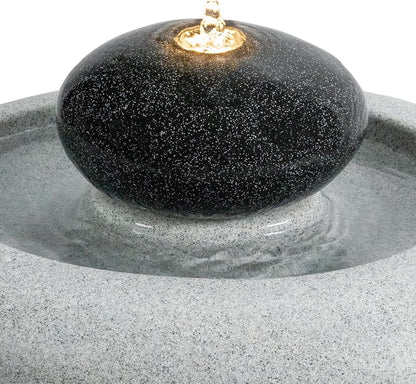 24.02" H Outdoor Water Fountain Made with Eco-Friendly Recyclable Materials, Polyethylene Rock Waterfall Outdoor Fountain, Garden Decor with LED Light & Pump for Patio, Backyard