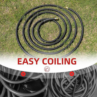 WiseFlow Garden Hose 25FT x 3/4", Heavy Duty Rubber Hose, Water Hose with Five Layered Braiding, Male Female Fittings, 1000PSI Burst, 300PSI Working (Black)